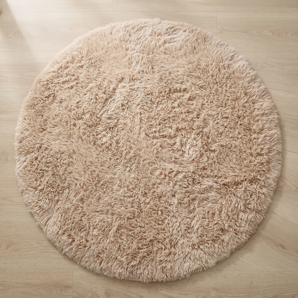 Plush Round Rug - Khaki - 80cm diametre