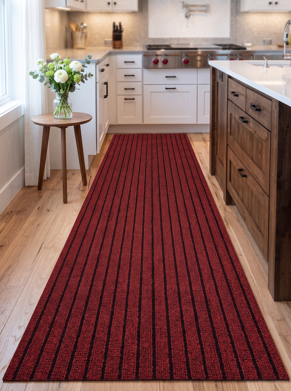 Striped Kitchen Runner - Red - 40cmx300cm