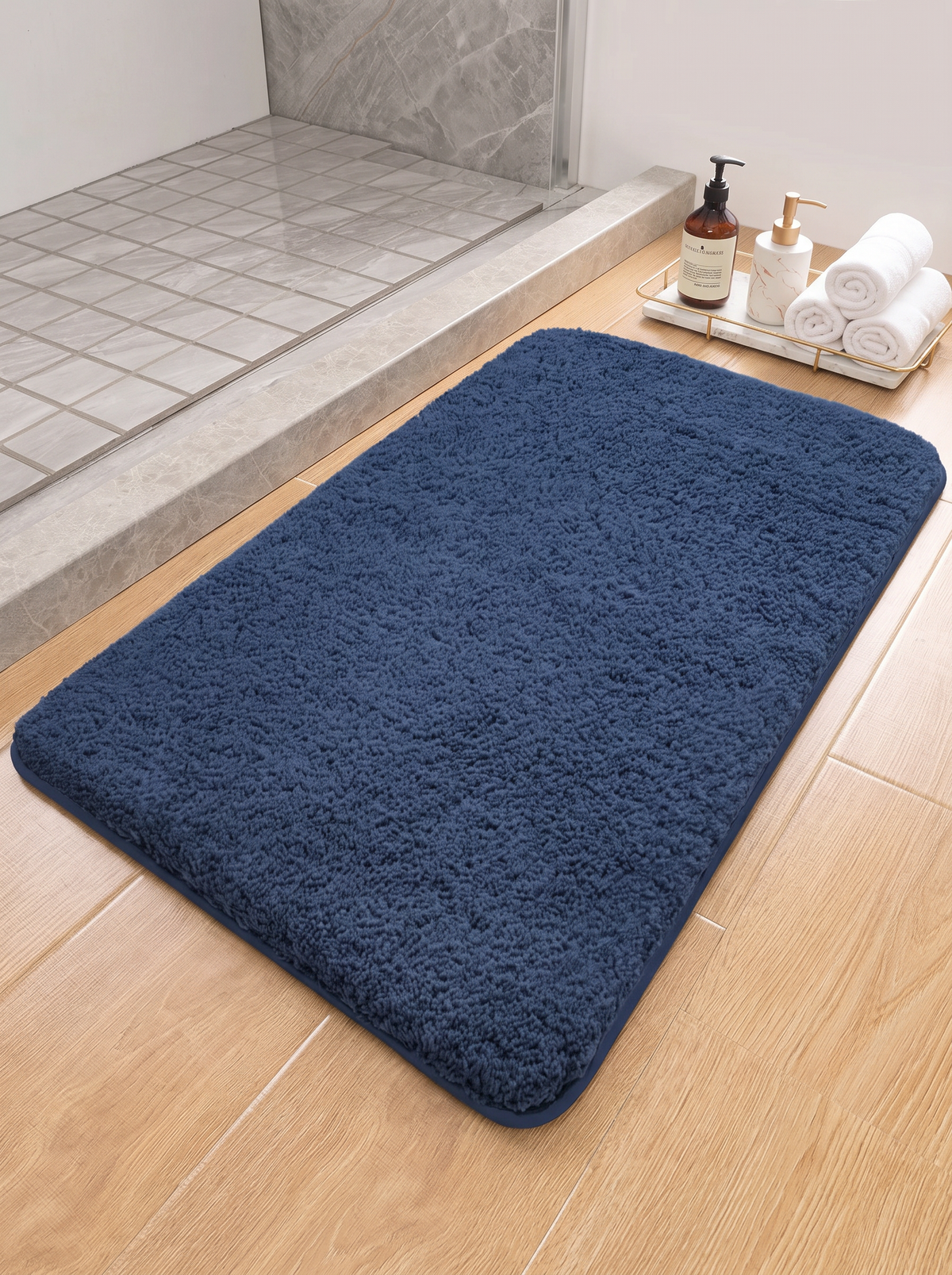 Furry Shag Bath Mat - Blue - 60x90cm