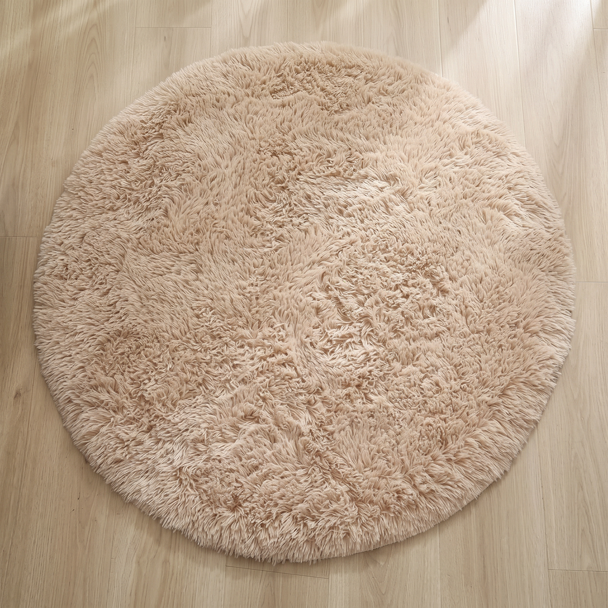 Plush Round Rug - Khaki - 100cm diametre