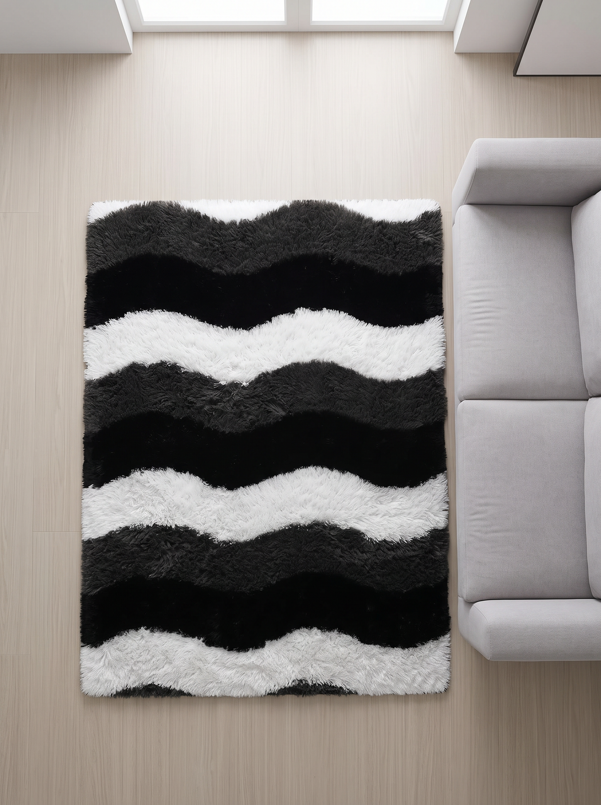 Fluffy Shag Living Room Rug - Wave - 120x160cm