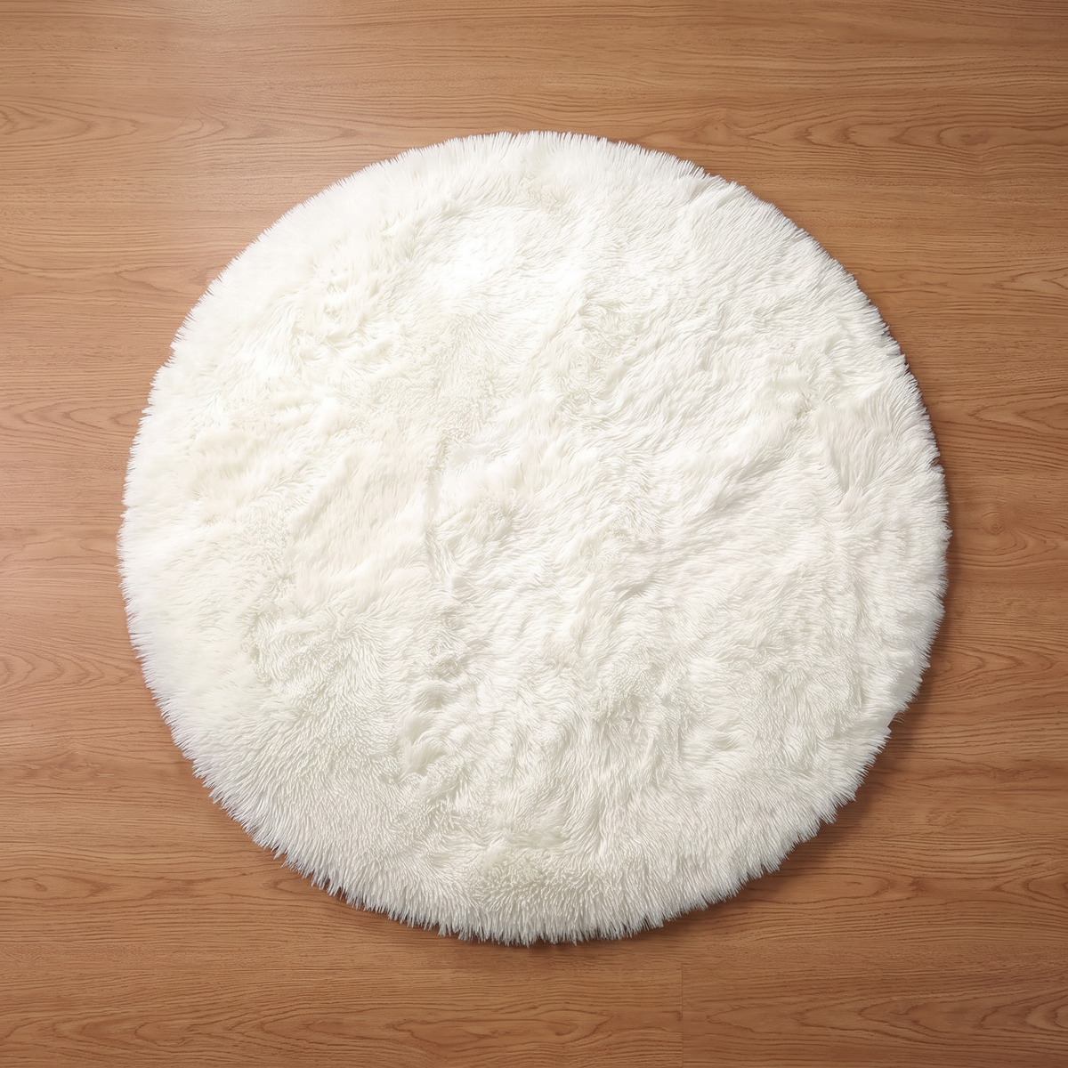 Plush Round Rug - White - 100cm diametre