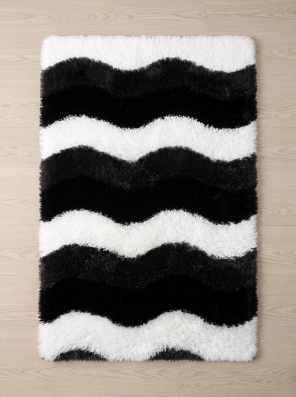 Fluffy Shag Living Room Rug - Wave - 50x80cm