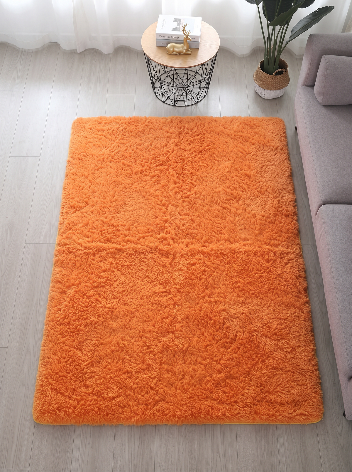 Fluffy Shag Living Room Rug - Orange - 120x160cm