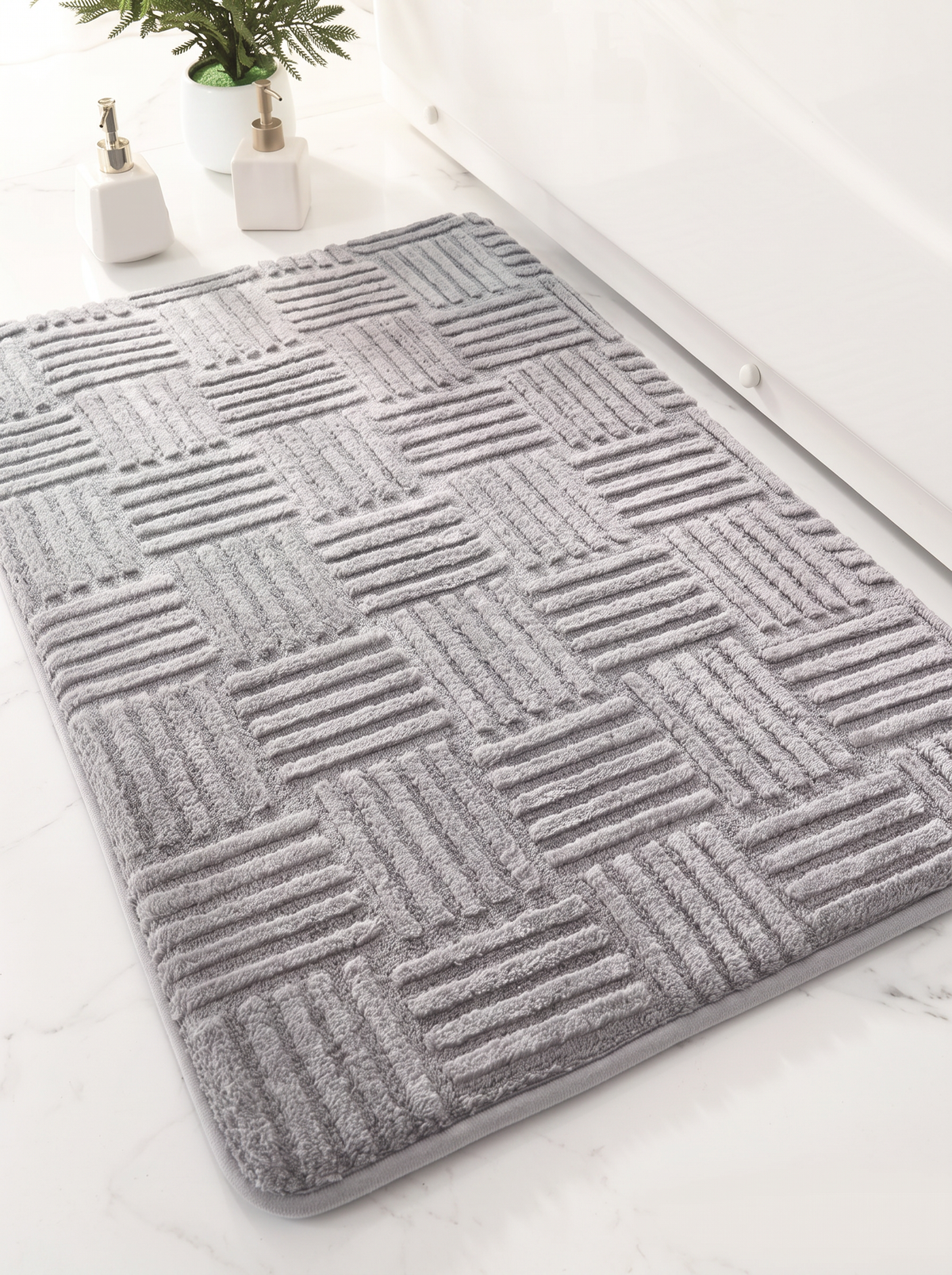 Striped Cotton Bath Mat - Grey - 40x60cm