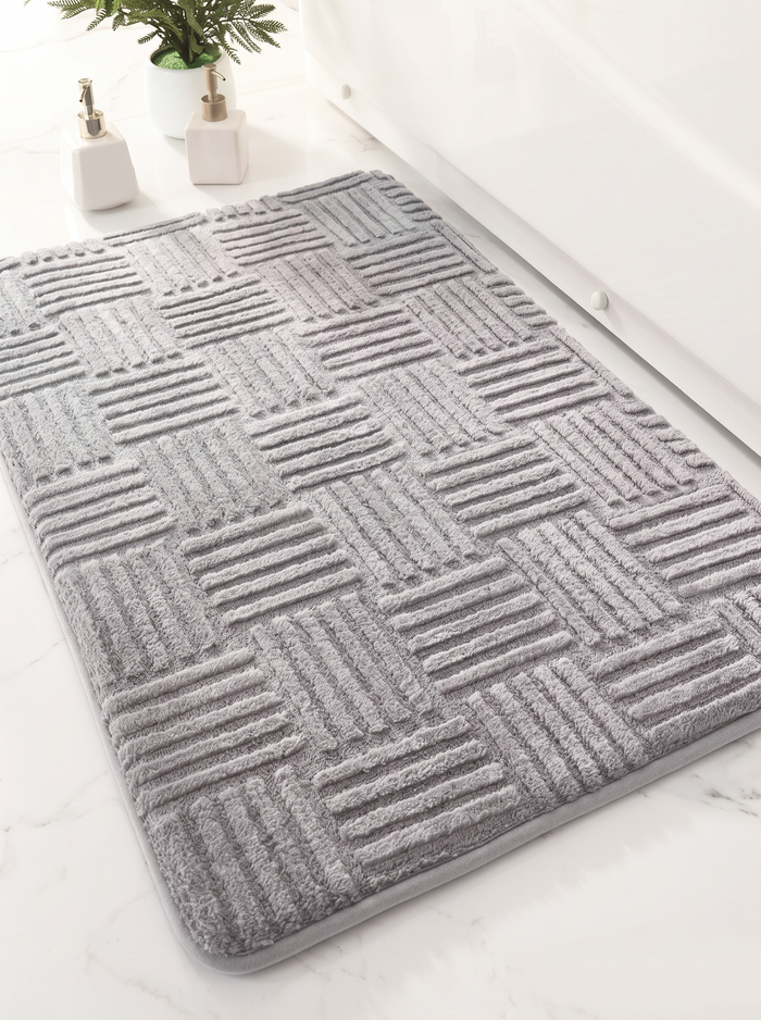 Striped Cotton Bath Mat - Grey - 40x60cm