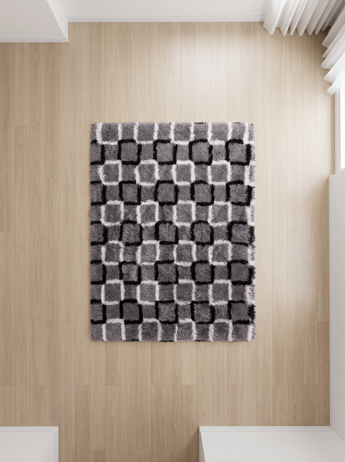Fluffy Shag Living Room Rug - Cube - 160x200cm