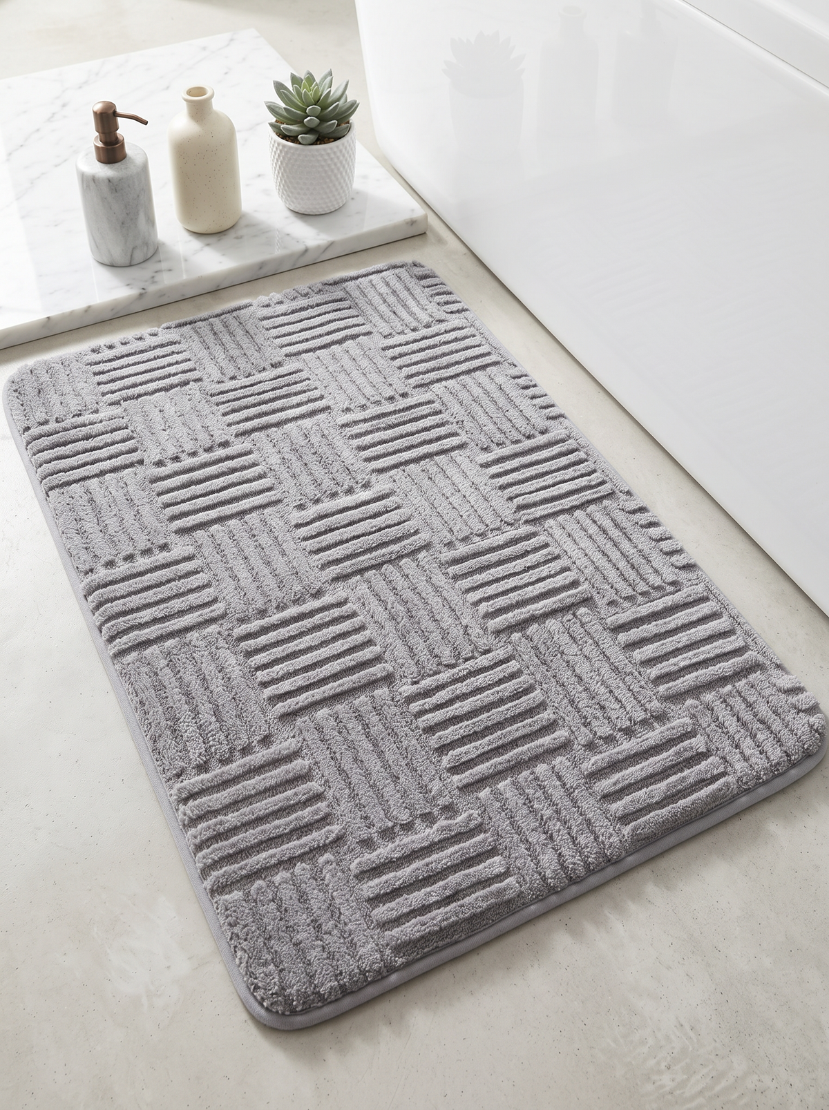 Striped Cotton Bath Mat - Grey - 50x80cm
