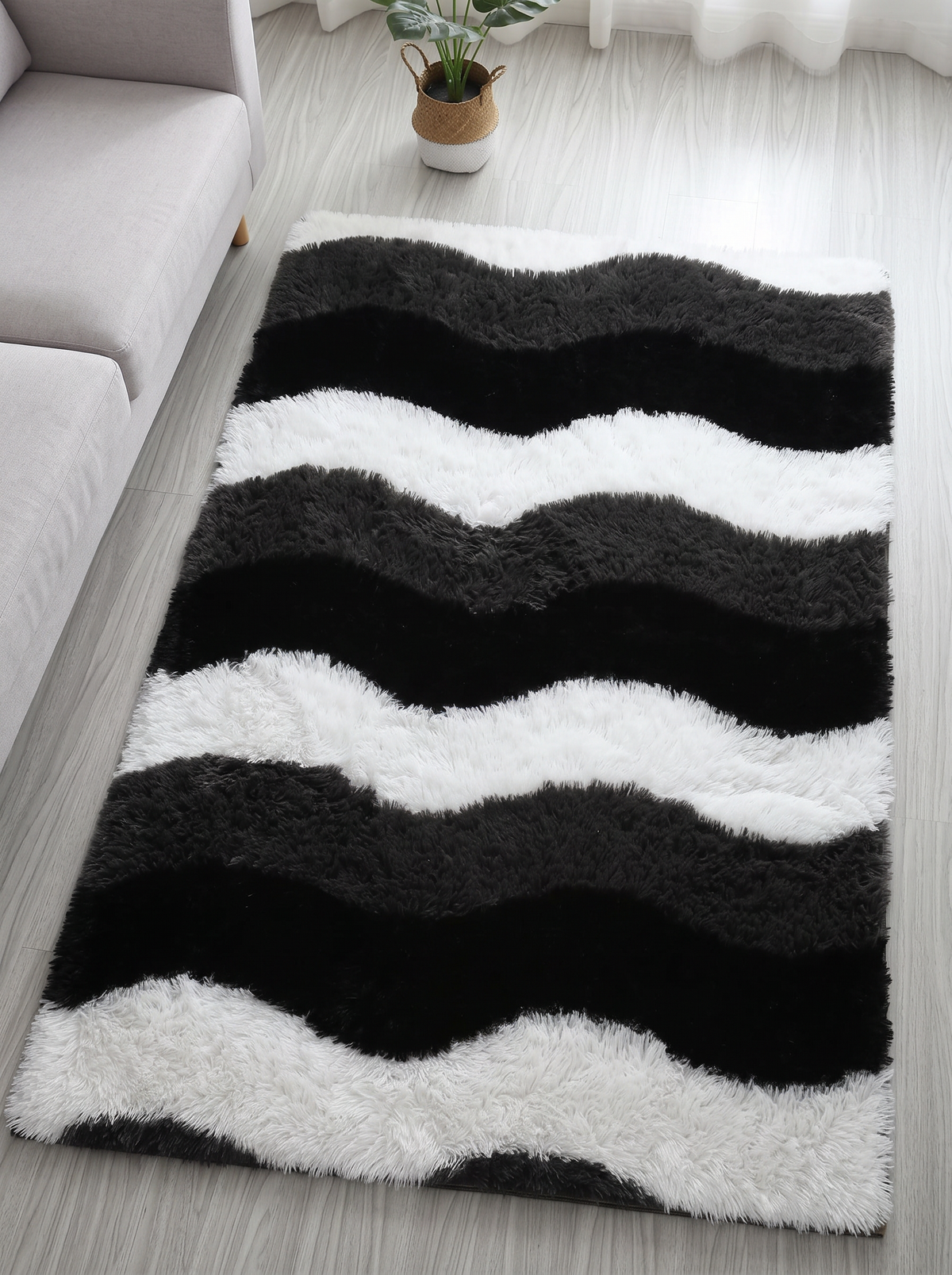 Fluffy Shag Living Room Rug - Wave - 80x160cm
