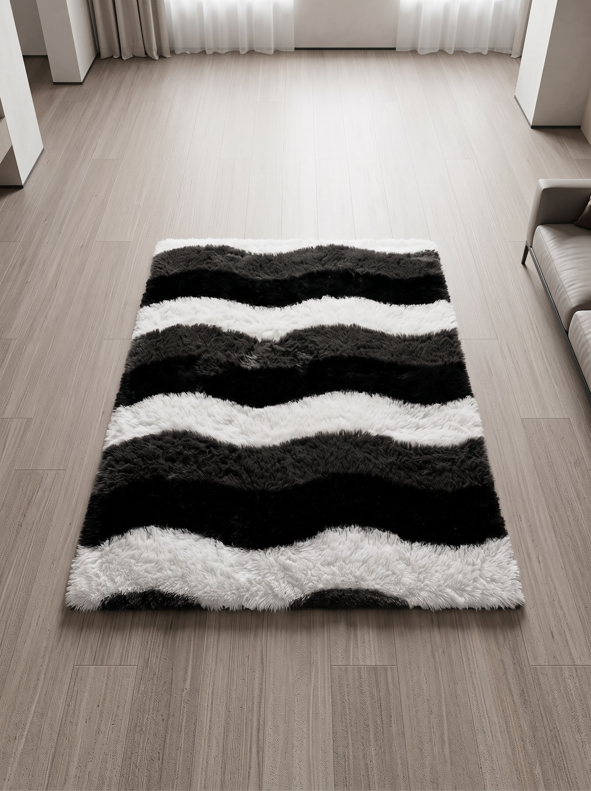 Fluffy Shag Living Room Rug - Wave - 120x200cm