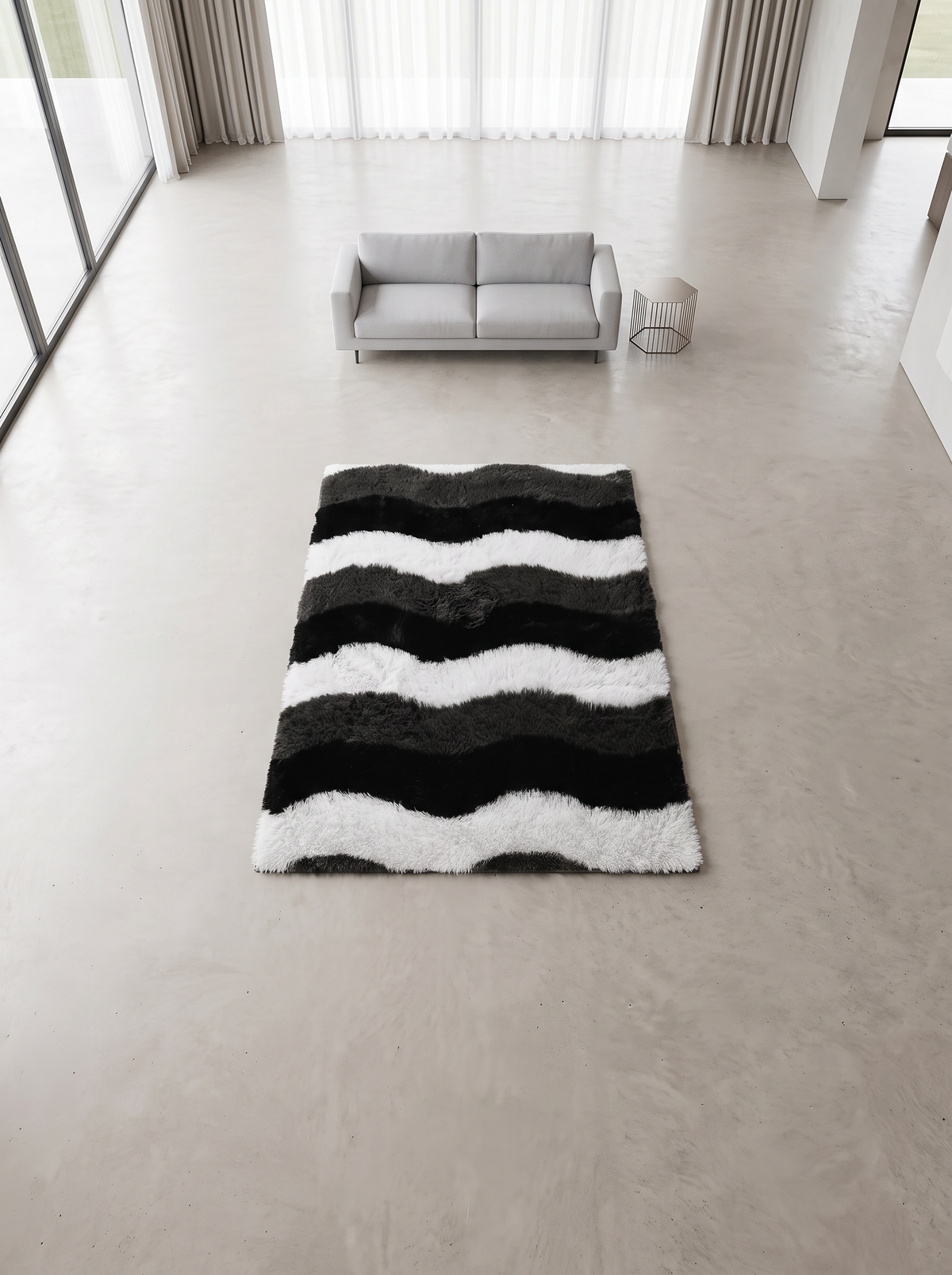 Fluffy Shag Living Room Rug - Wave - 160x200cm