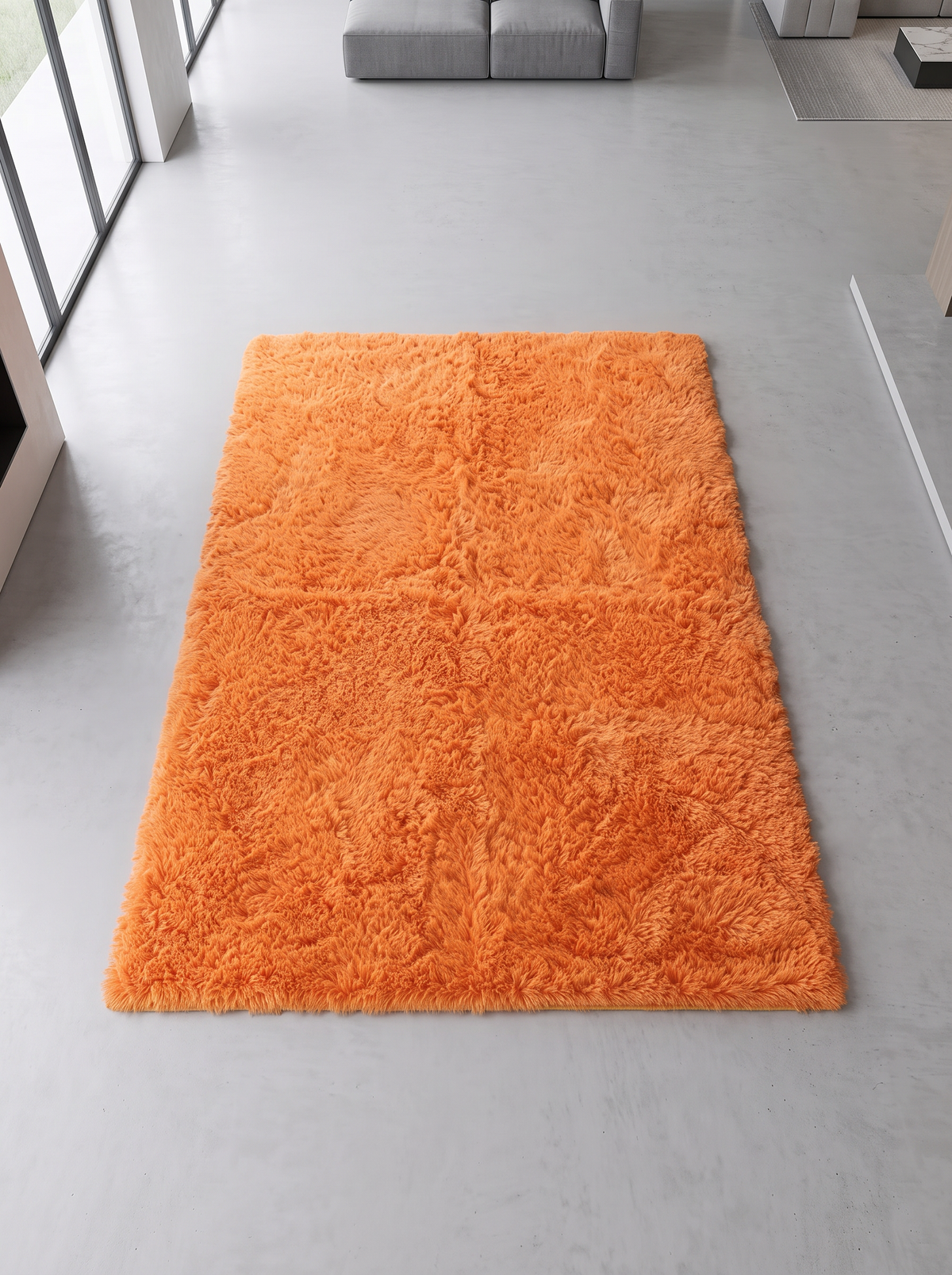 Fluffy Shag Living Room Rug - Orange - 140x200cm