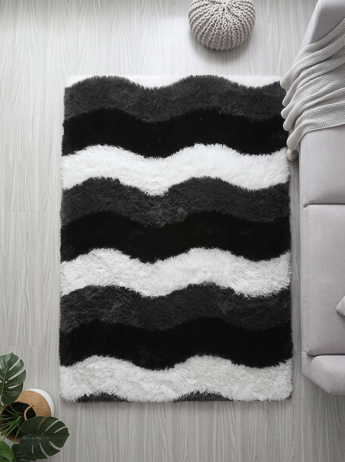 Fluffy Shag Living Room Rug - Wave - 100x160cm
